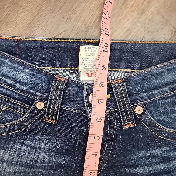 True Religion Blue Flare Wide Leg Stretch Jeans sz 27 Hemmed 28in - Picture 6 of 10